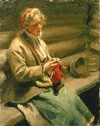 Anders Zorn Dalecarlian Girl Knitting. Cabbage Margit, oil on canvas